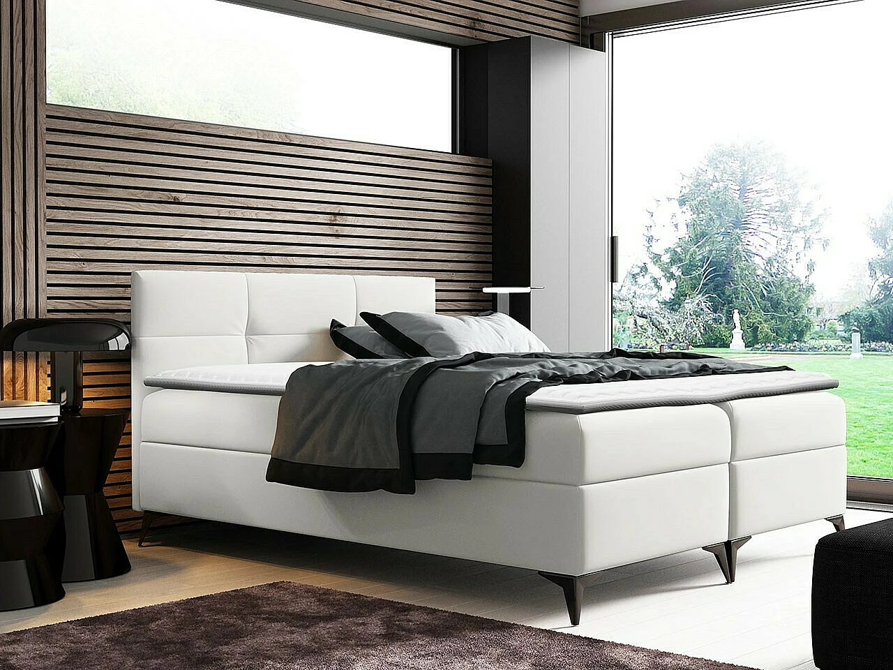 Cama continental Baltimore 134, Continental, Doble, Blanco, 200x200, Cuero ecológico,