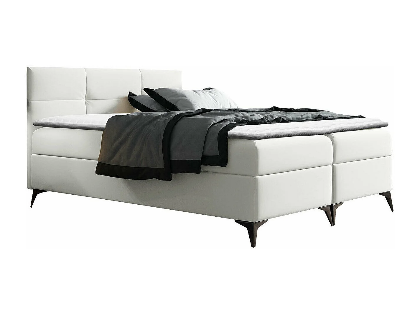 Cama continental Baltimore 134, Continental, Doble, Blanco, 200x200, Cuero ecológico,