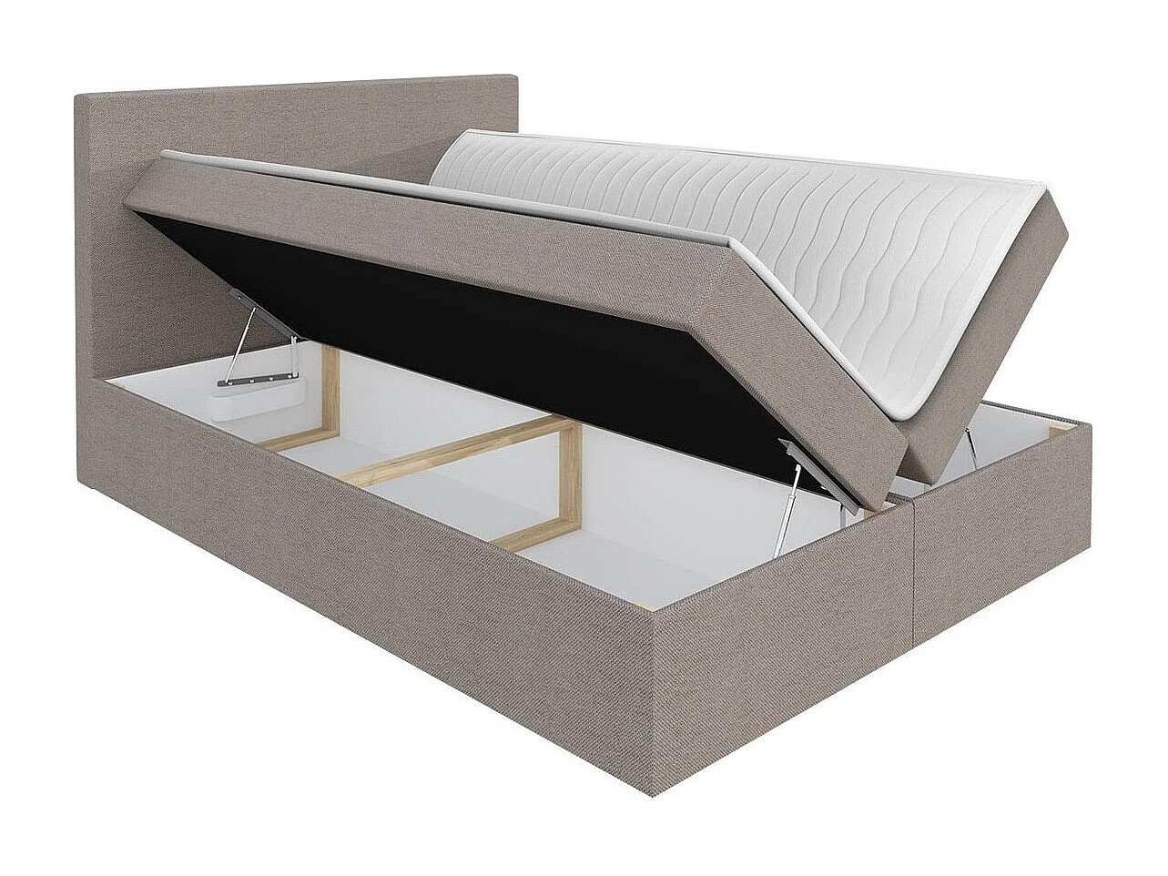 Lit continental Baltimore 163, Double, Continental, Gris, 200x200, Tapisserie, 200x213cm