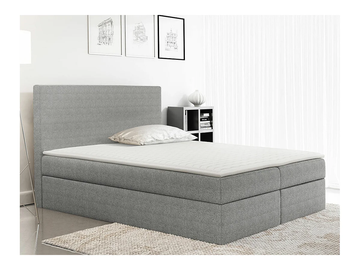 Lit continental Baltimore 163, Double, Continental, Gris, 200x200, Tapisserie, 200x213cm