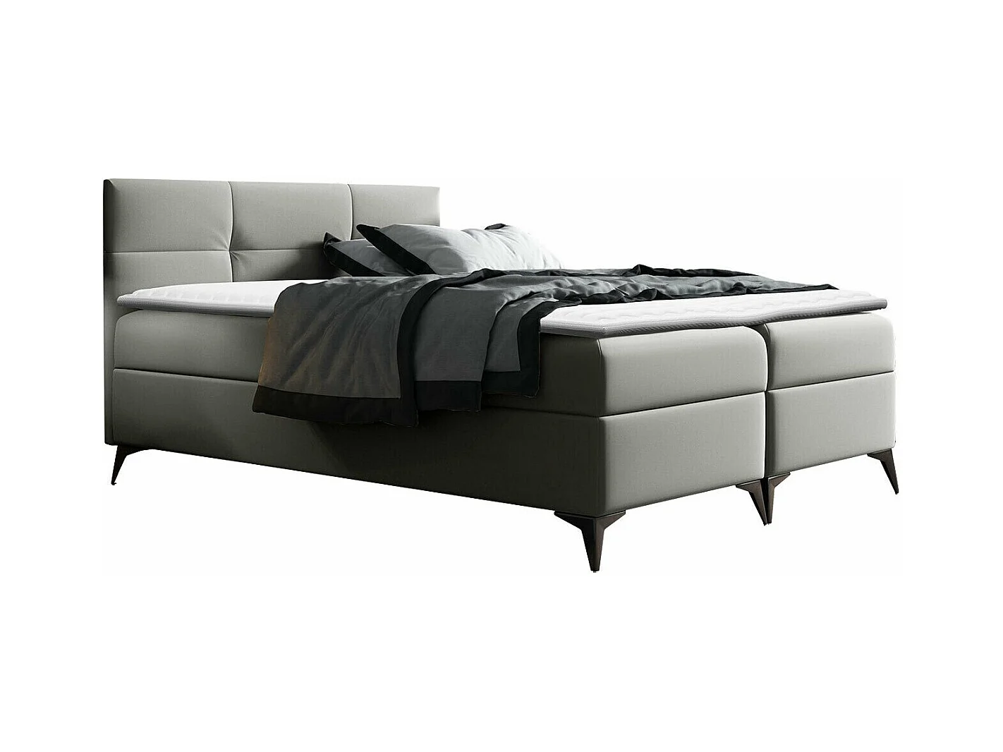 Lit continental Baltimore 134, Double, Continental, Gris, 200x200, Faux cuir, 204x208cm