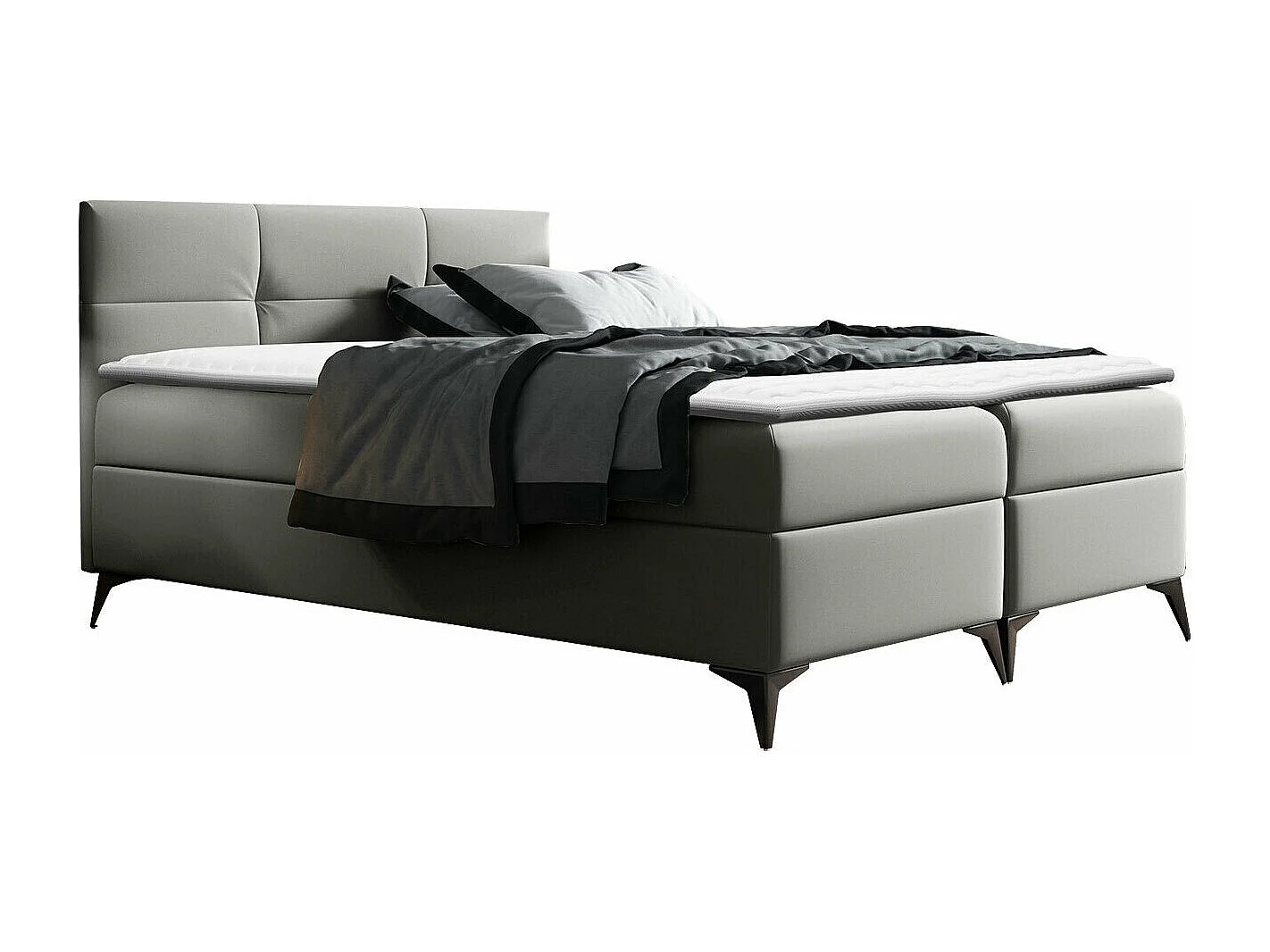 Lit continental Baltimore 134, Double, Continental, Gris, 200x200, Faux cuir, 204x208cm