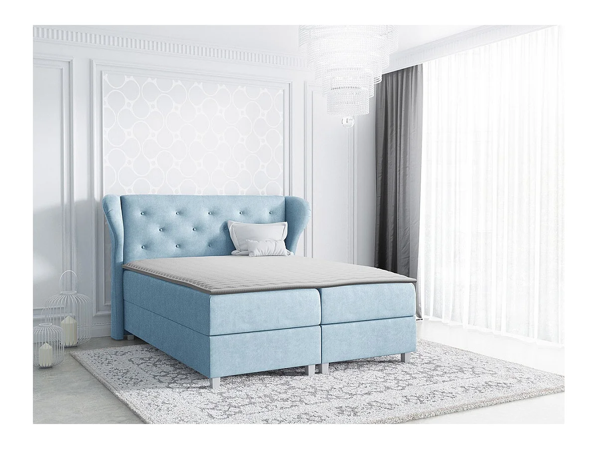 Lit continental Baltimore 123, Continental, Double, Bleu, 180x200, Tapisserie, 204x212cm