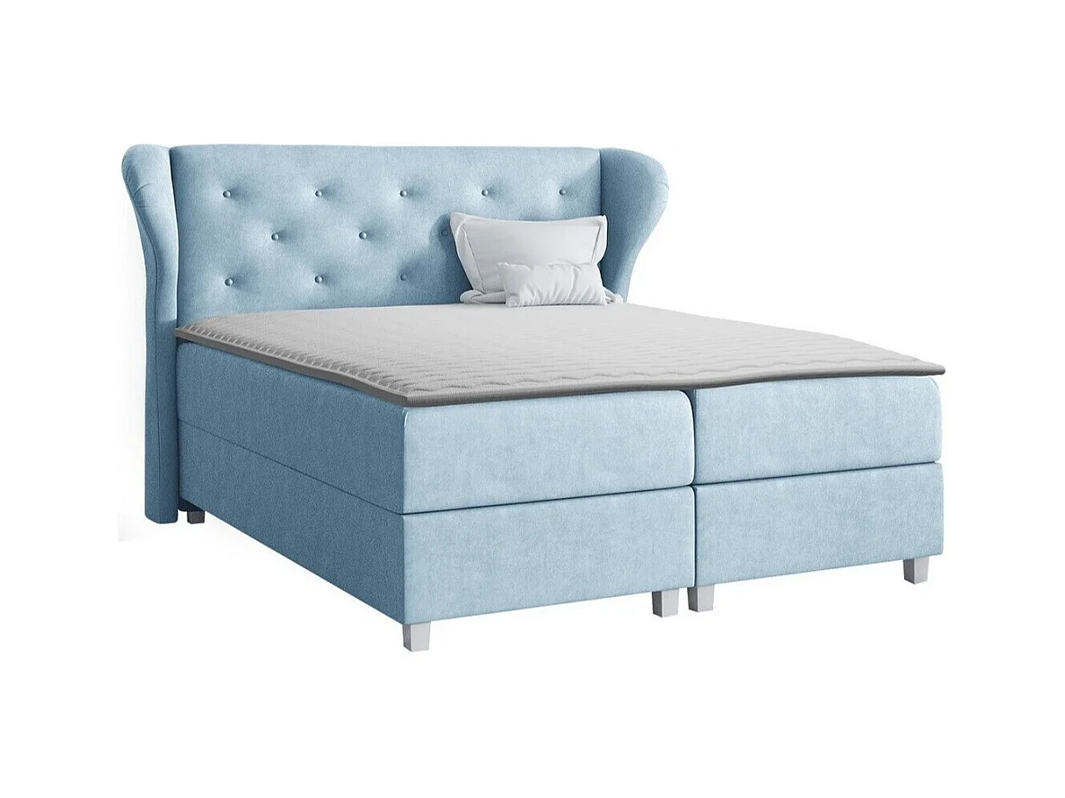 Lit continental Baltimore 123, Continental, Double, Bleu, 180x200, Tapisserie, 204x212cm