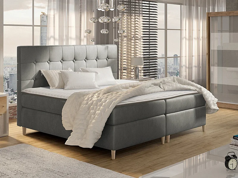 Letto continentale Baltimore 130, Doppio, Continentale, Grigio, 200x200, Arazzo, 202cm