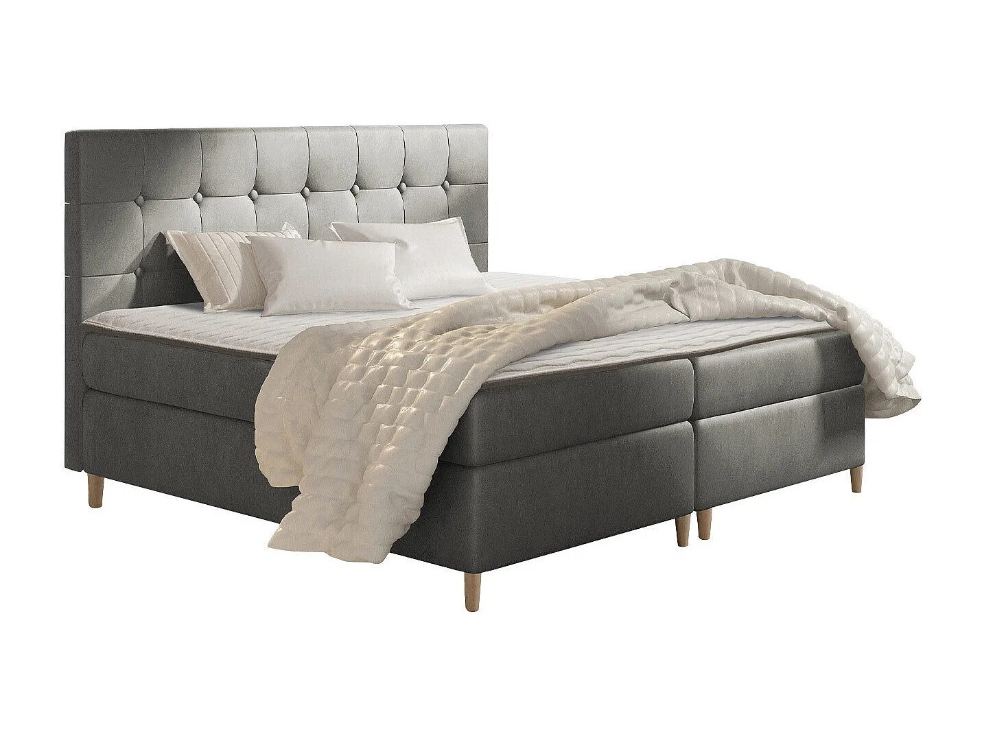 Cama continental Baltimore 130, Doble, Continental, Gris, 200x200, Tapiz, Somieres, 202cm