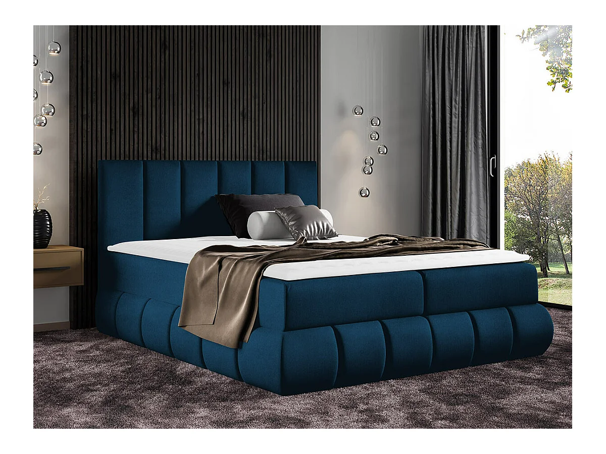 Lit continental Baltimore 152, Continental, Double, Bleu, 200x200, Tapisserie, 220x218cm