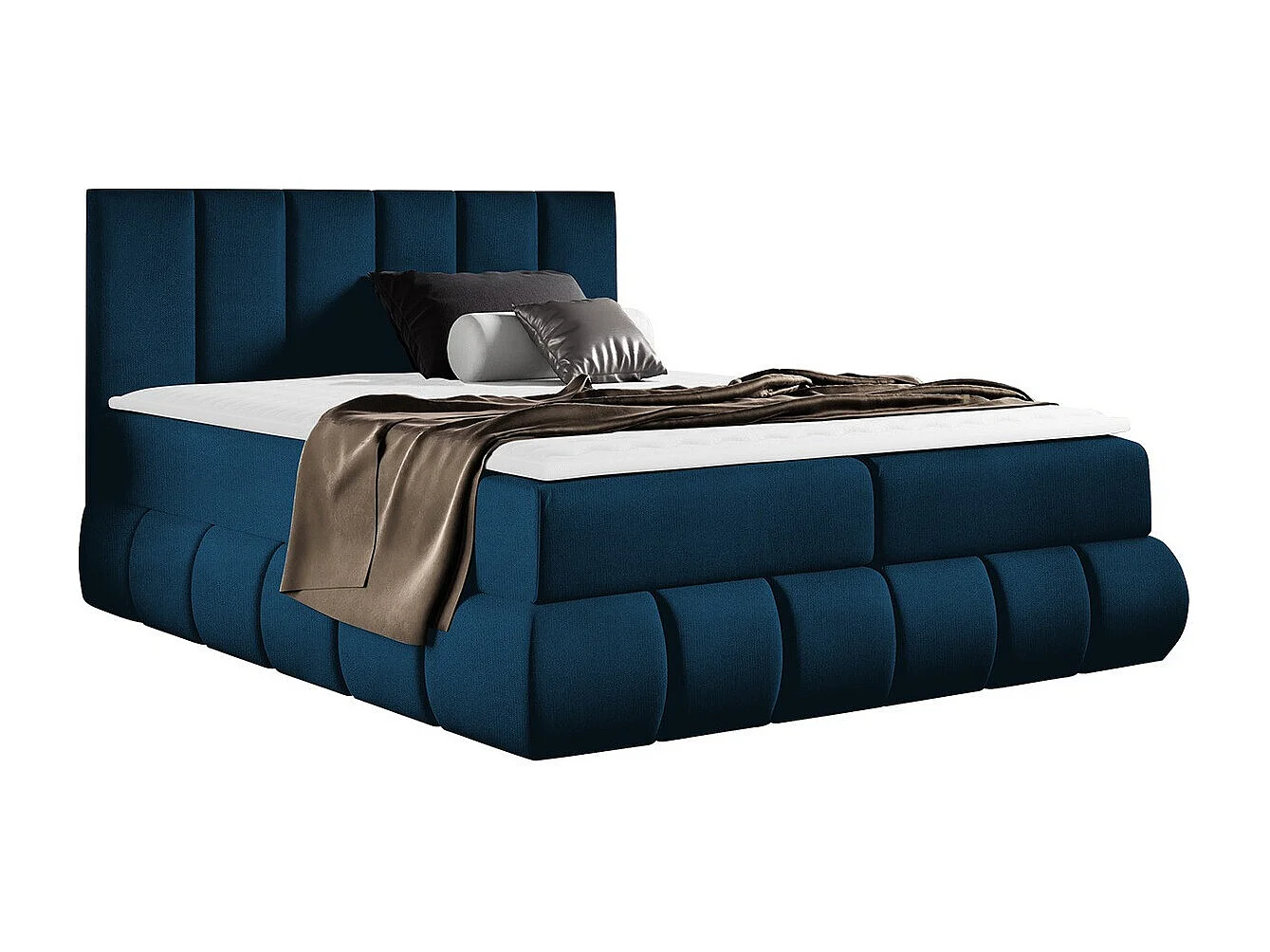 Lit continental Baltimore 152, Double, Continental, Bleu, 200x200, Tissu, Disponible,