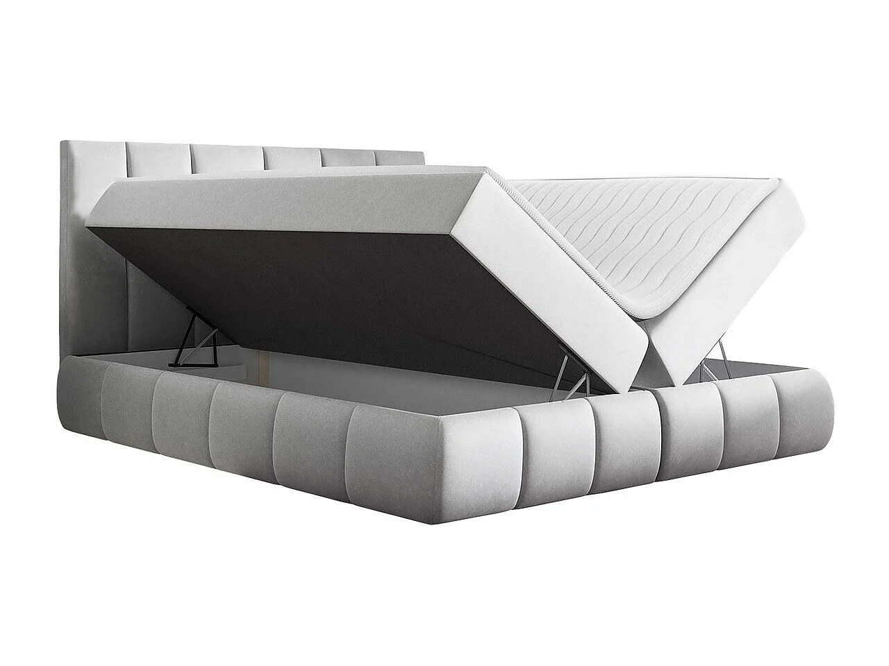 Lit continental Baltimore 152, Double, Continental, Bleu, 200x200, Tissu, Disponible,