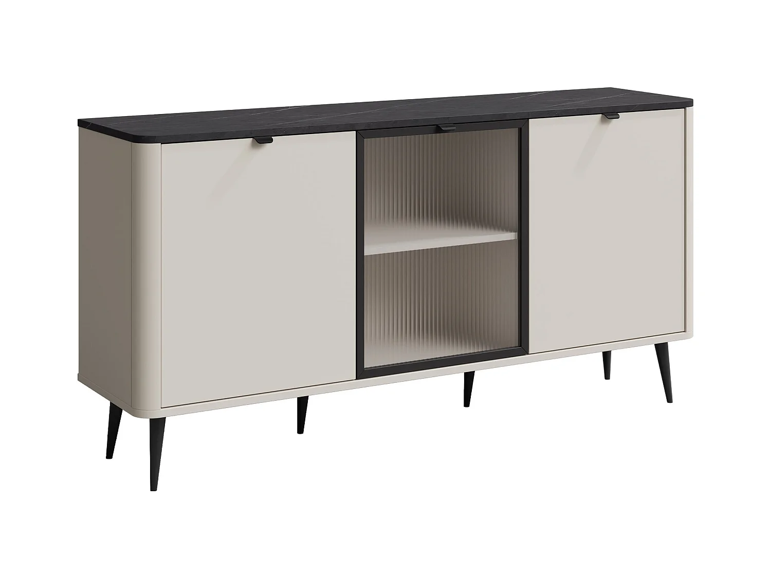 Buffet Lufela 105, Cachemire|Marbre gris, 82x160x40cm, Verre trempé|MDF|Stratifié