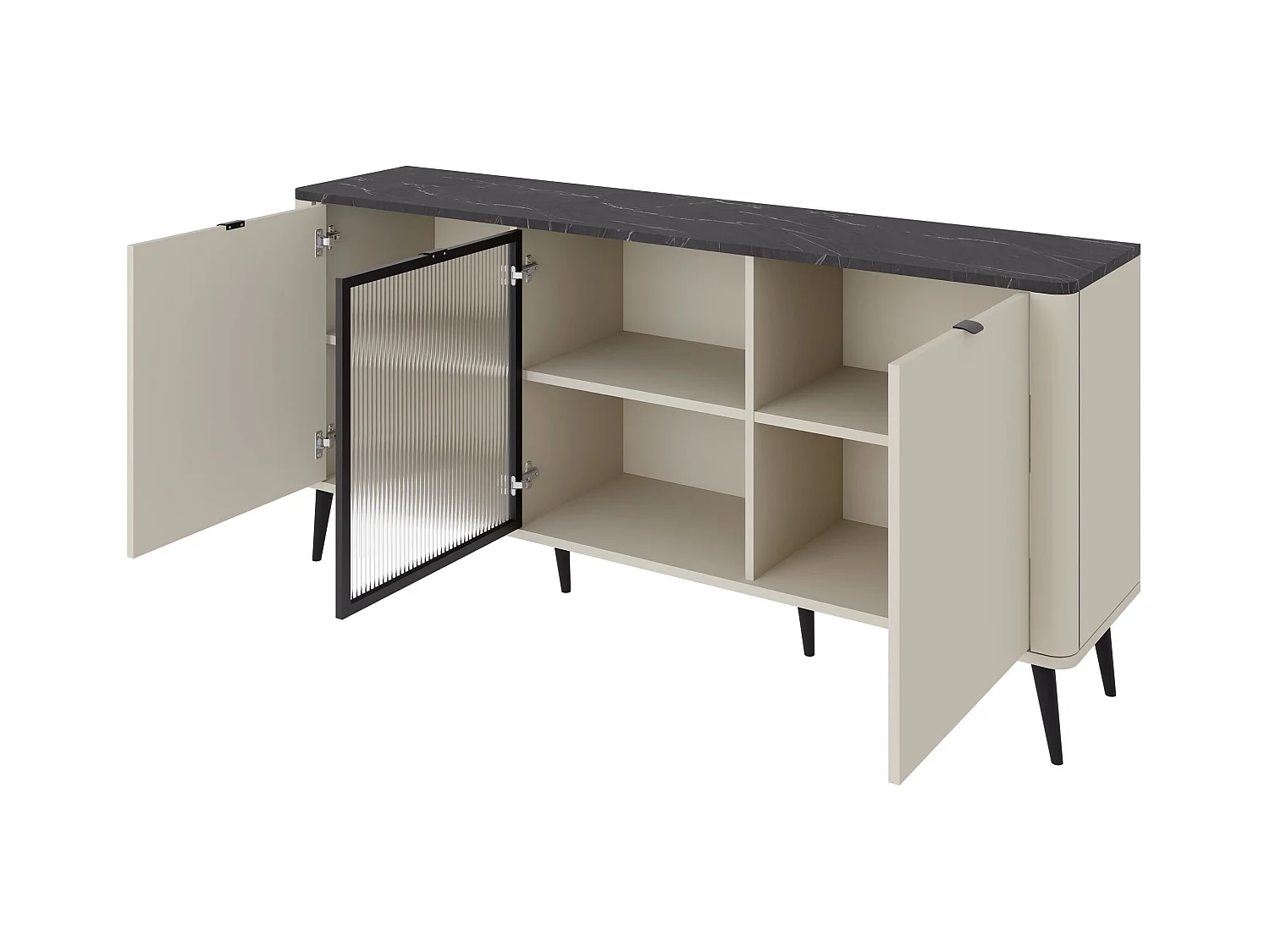 Buffet Lufela 105, Cachemire|Marbre gris, 82x160x40cm, Verre trempé|MDF|Stratifié