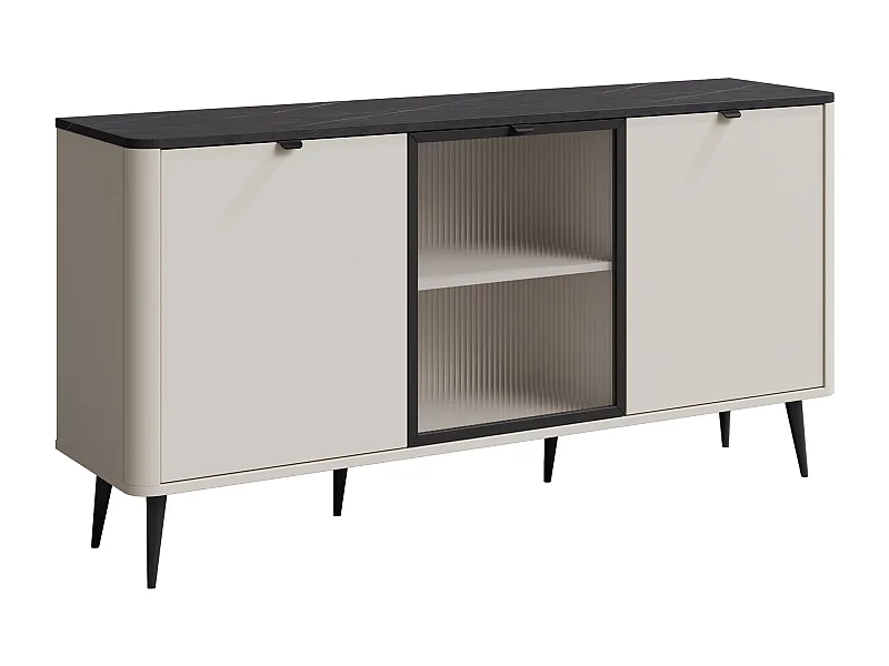 Buffet Lufela 105, Cachemire|Marbre gris, 82x160x40cm, Stratifié|Verre trempé|MDF