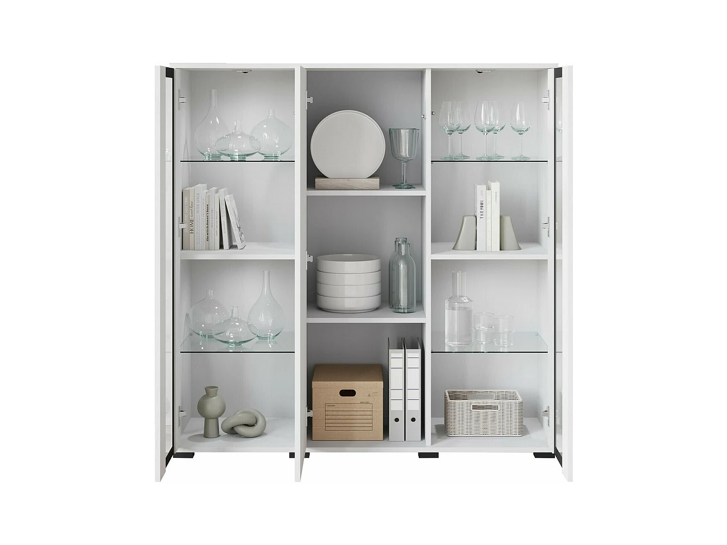 Buffet Torcame 100, Chêne wotan, 122x120x40cm, Verre trempé|Stratifié