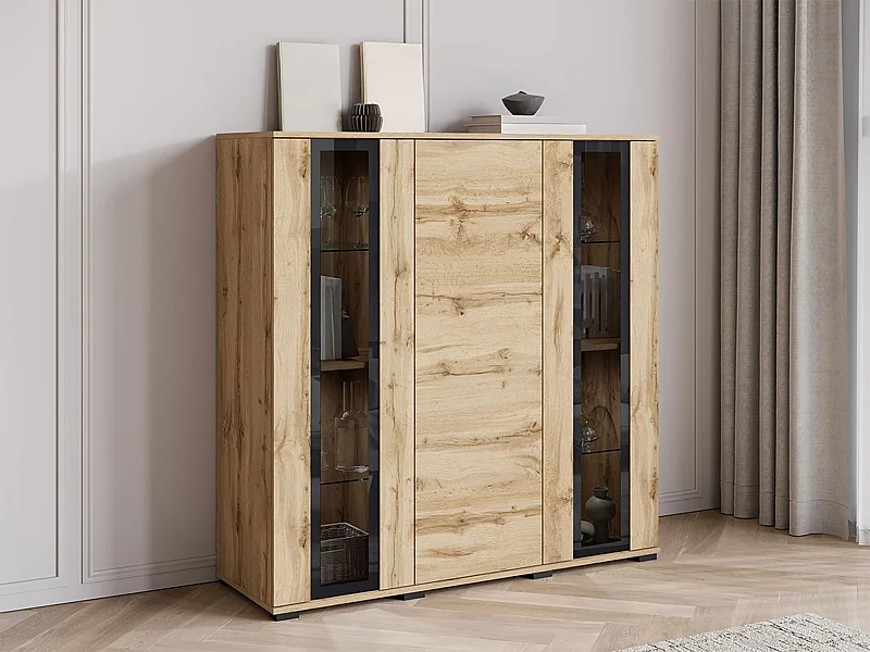 Aparador Torcame 100, Roble wotan, 122x120x40cm, Vidrio templado|Aglomerado laminado