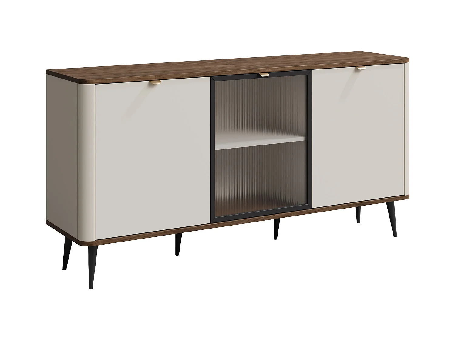 Buffet Lufela 105, Cachemire|Noyer, 82x160x40cm, Verre trempé|MDF|Stratifié