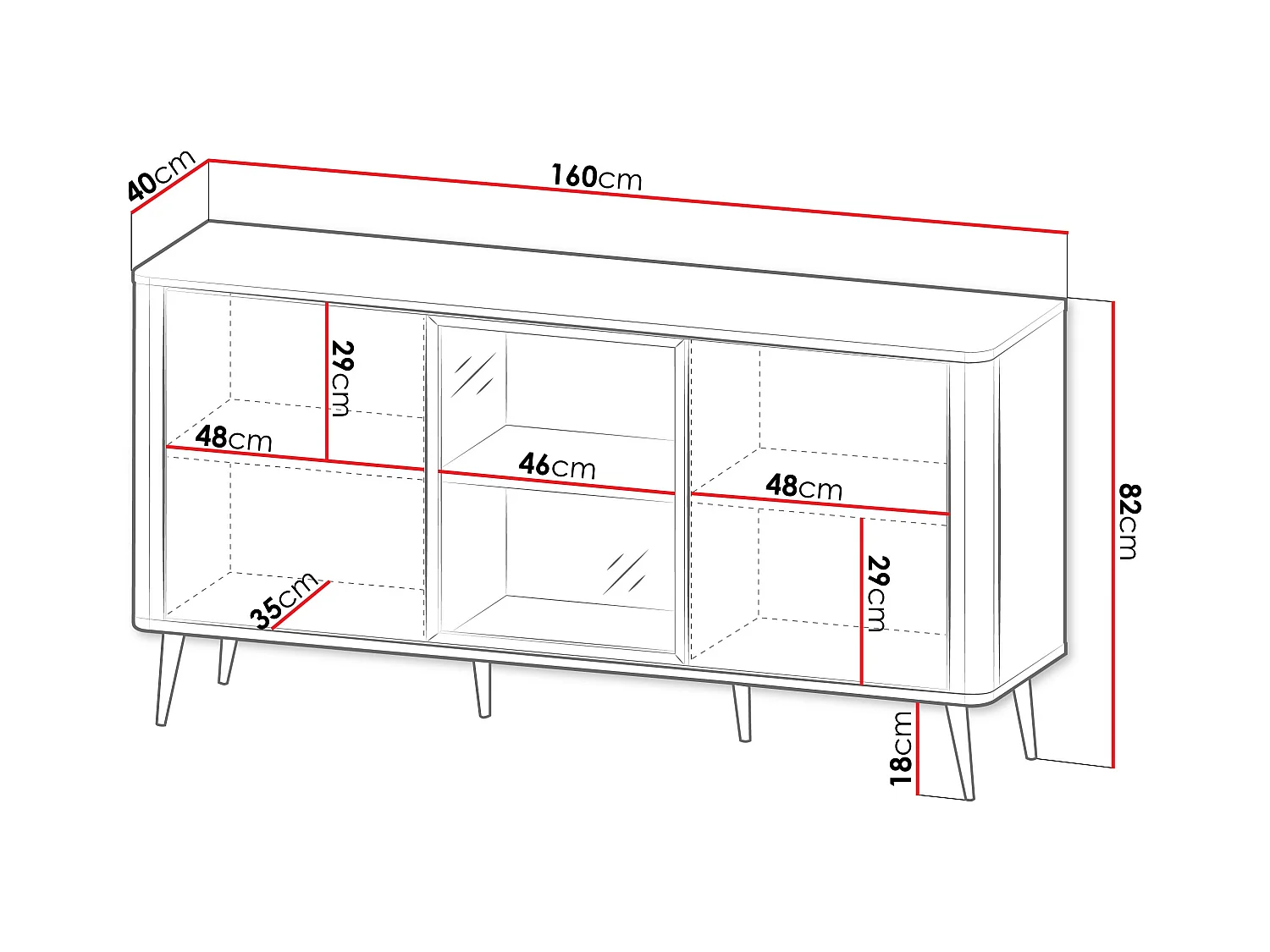 Buffet Lufela 105, Cachemire|Noyer, 82x160x40cm, Verre trempé|MDF|Stratifié