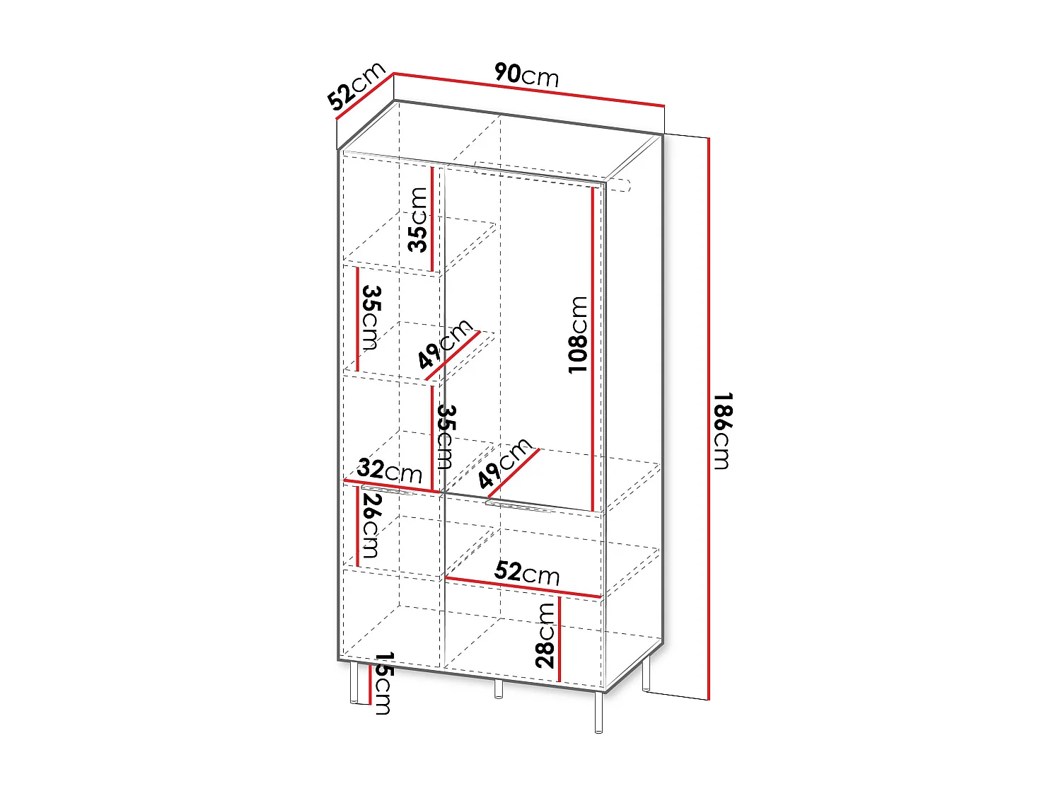 Armario Mardalu 104, Cachemira|Nogal, 186x90x52cm, Puertas de armario: Con bisagras