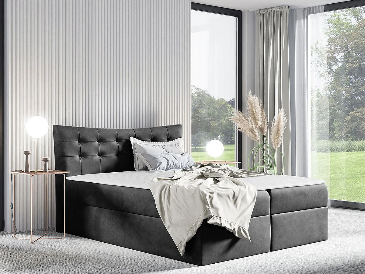 Cama continental Baltimore 157, Continental, Doble, Gris, 200x200, Tapiz, Somieres, 204cm