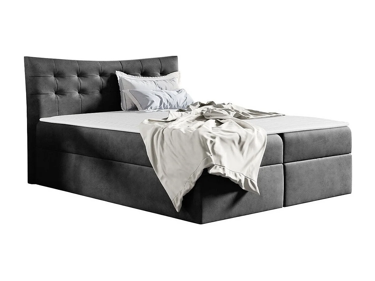 Letto continentale Baltimore 157, Doppio, Continentale, Grigio, 200x200, Arazzo, 204cm