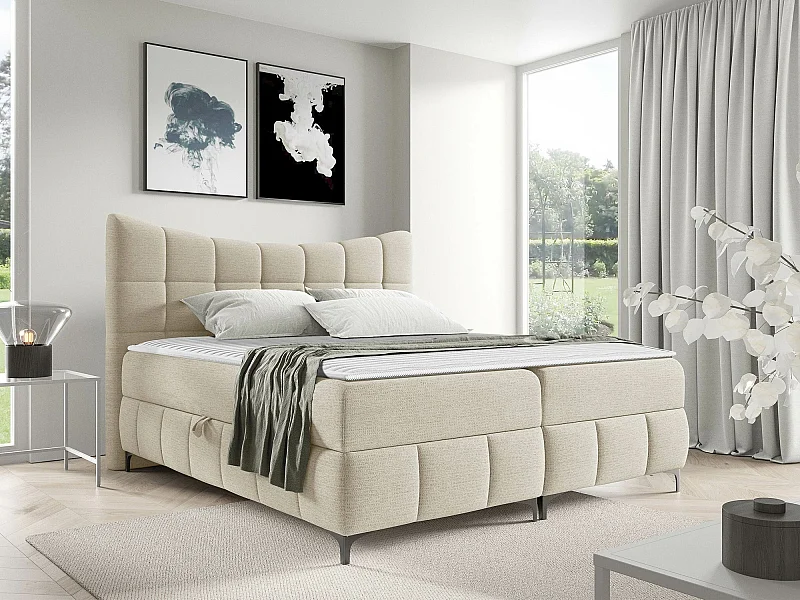 Lit continental Baltimore 193, Double, Continental, Brun clair, 200x200, Tapisserie,