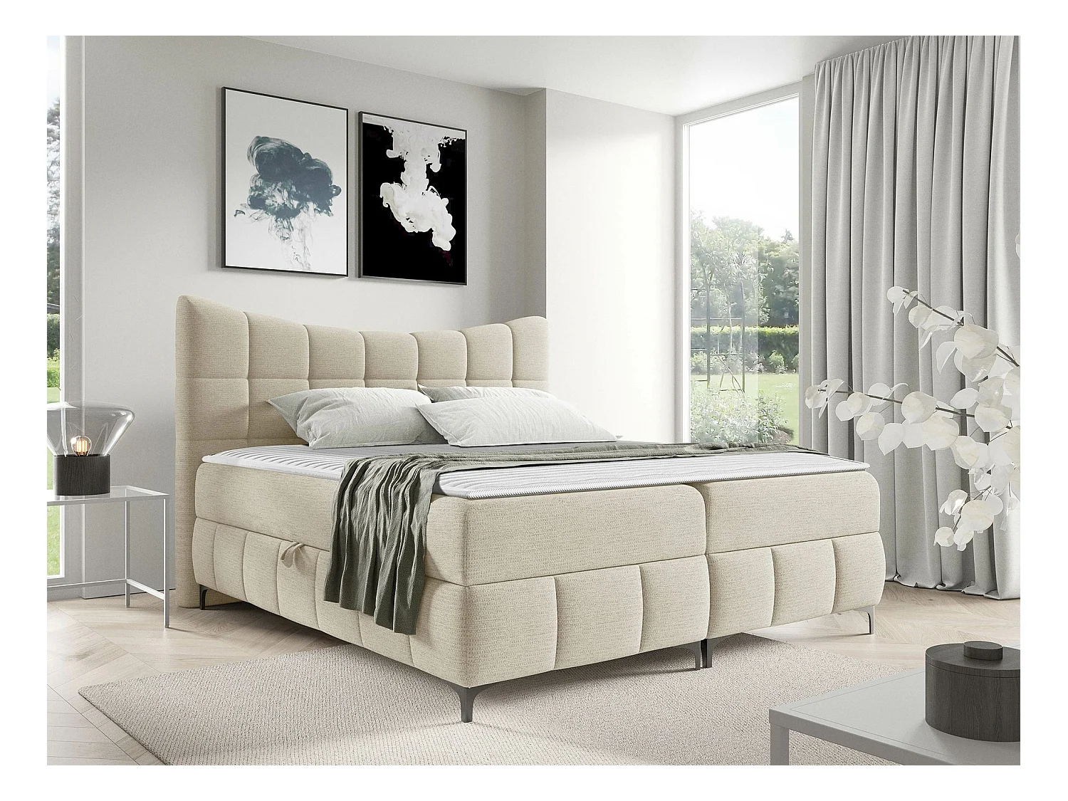 Lit continental Baltimore 193, Continental, Double, Brun clair, 200x200, Tapisserie,