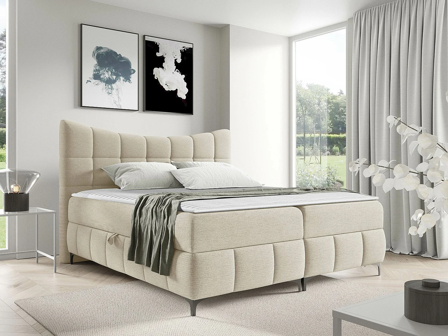 Cama continental Baltimore 193, Continental, Doble, De color marrón claro, 200x200, Tapiz