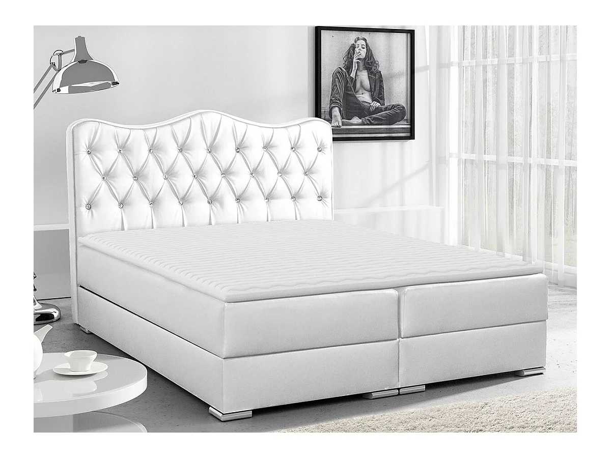 Cama continental Baltimore 140, Continental, Doble, Blanco, 200x200, Cuero ecológico,