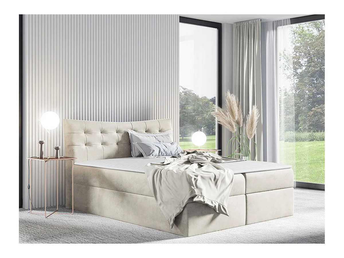 Lit continental Baltimore 157, Continental, Double, Brun clair, 200x200, Tapisserie,