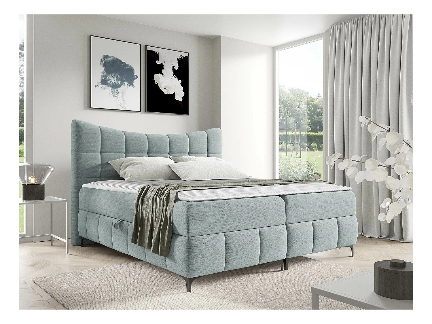 Cama continental Baltimore 193, Casal, Cinzento, Tecido, 20x21x12cm