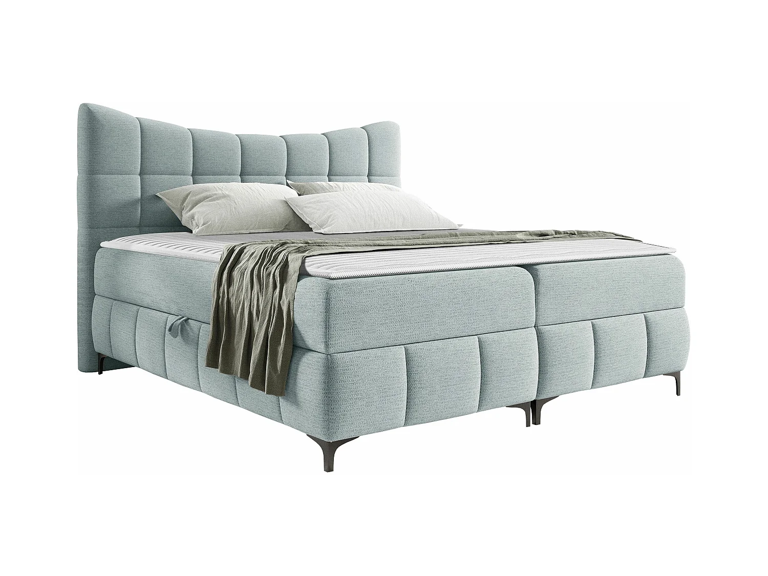 Lit continental Baltimore 193, Continental, Double, Bleu, 200x200, Tapisserie, 204x210cm