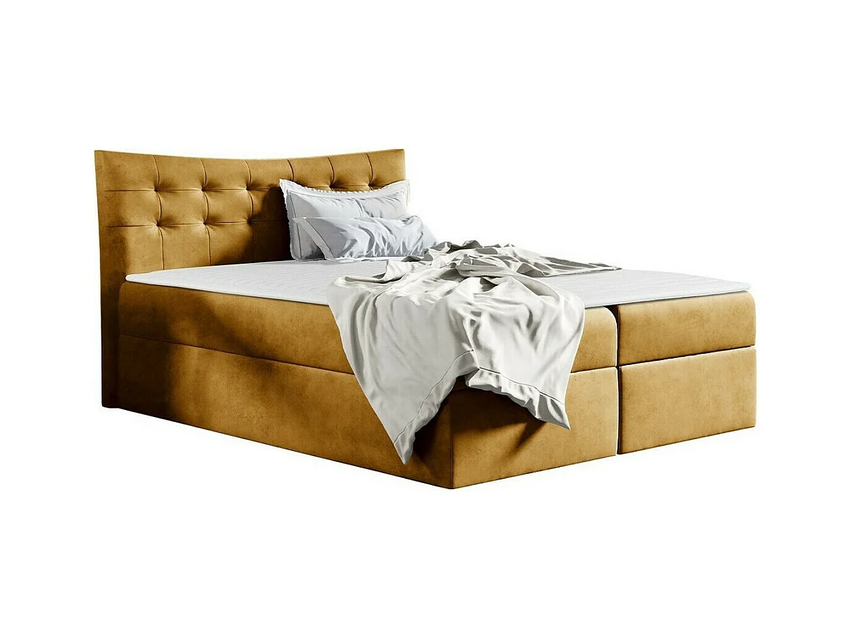 Lit continental Baltimore 157, Double, Continental, Jaune, 200x200, Tapisserie, 204x213cm