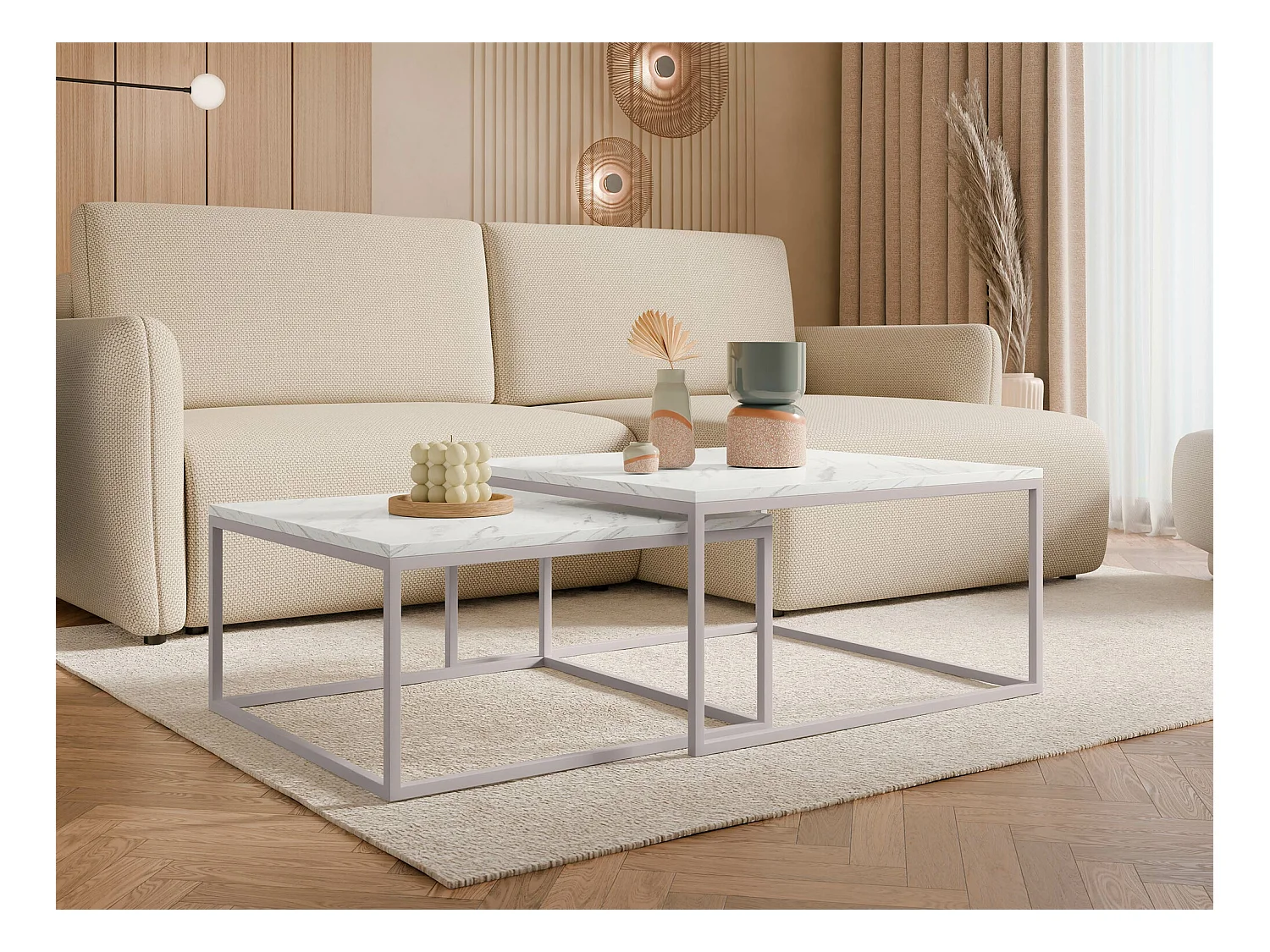 Ensemble tables basses Oswego 133, Marbre blanc|Cachemire, 39x76x76cm, Stratifié