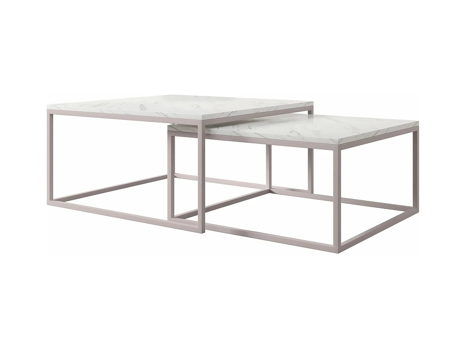 Ensemble tables basses Oswego 133, Marbre blanc|Cachemire, 39x76x76cm, Stratifié