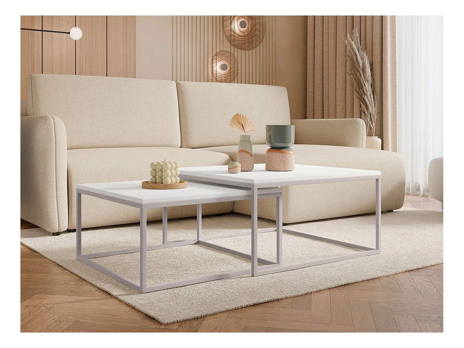 Ensemble tables basses Oswego 133, Cachemire|Blanc, 39x76x76cm, Stratifié, Angulaire