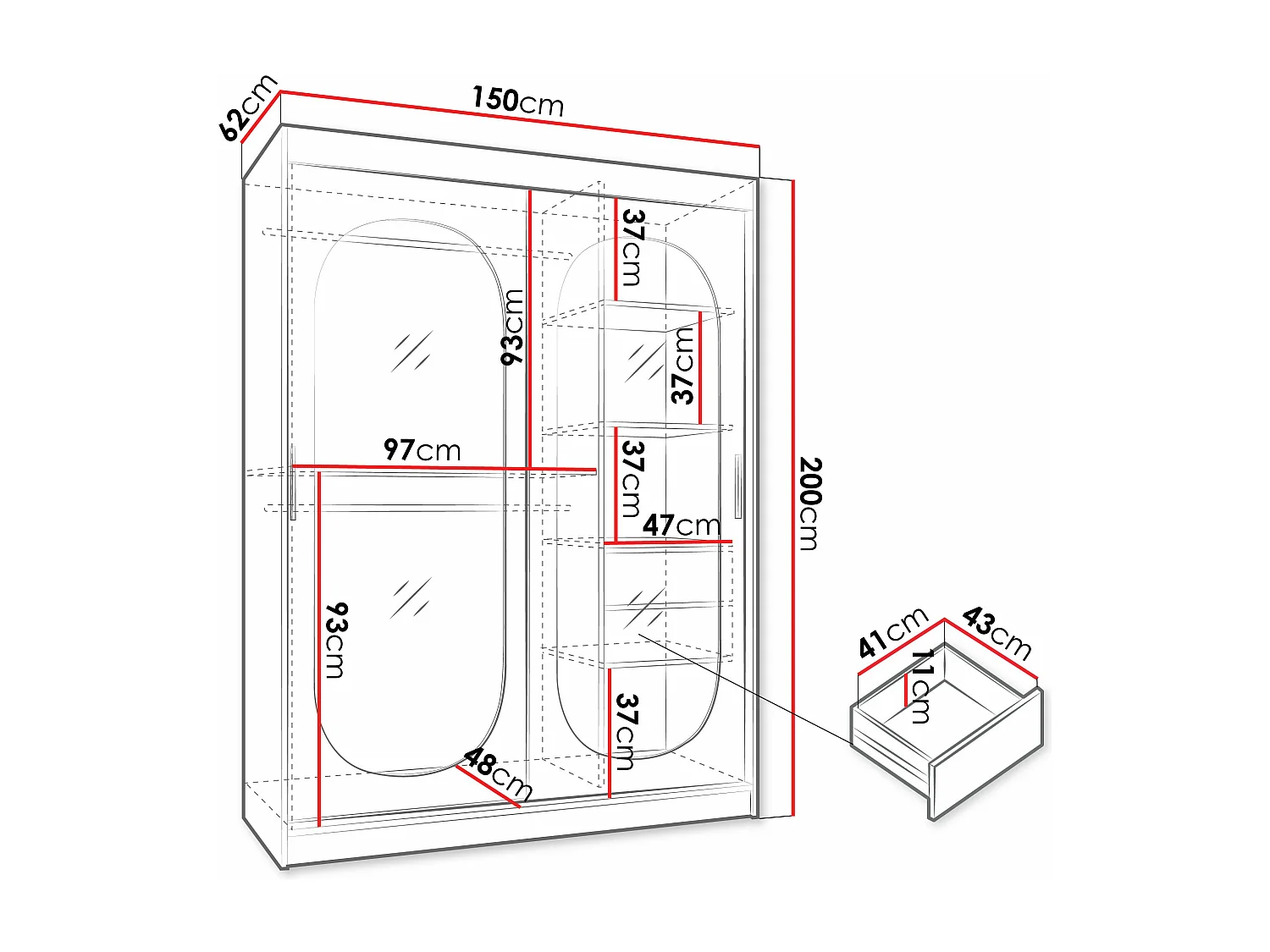 Armario Hartford 519, Cachemira, 200x150x62cm, Puertas de armario: Correderas