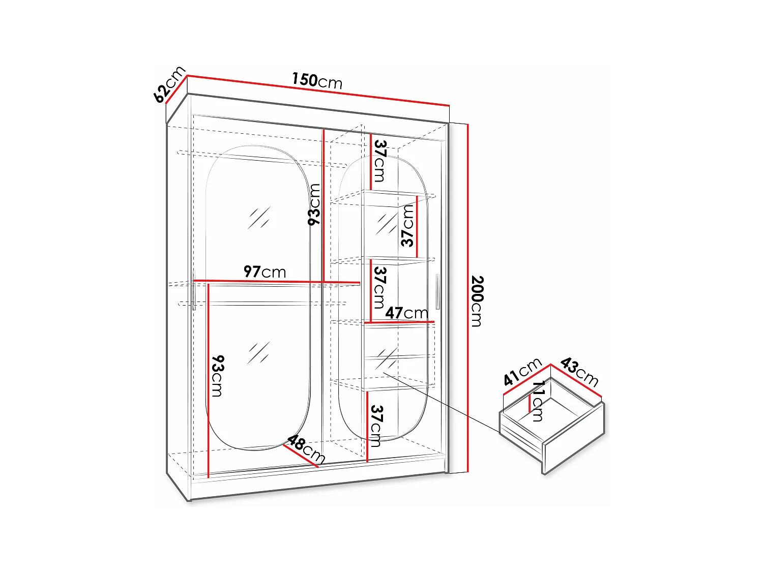 Armoire Hartford 519, Cachemire, 200x150x62cm, Portes d'armoire: Coulissantes