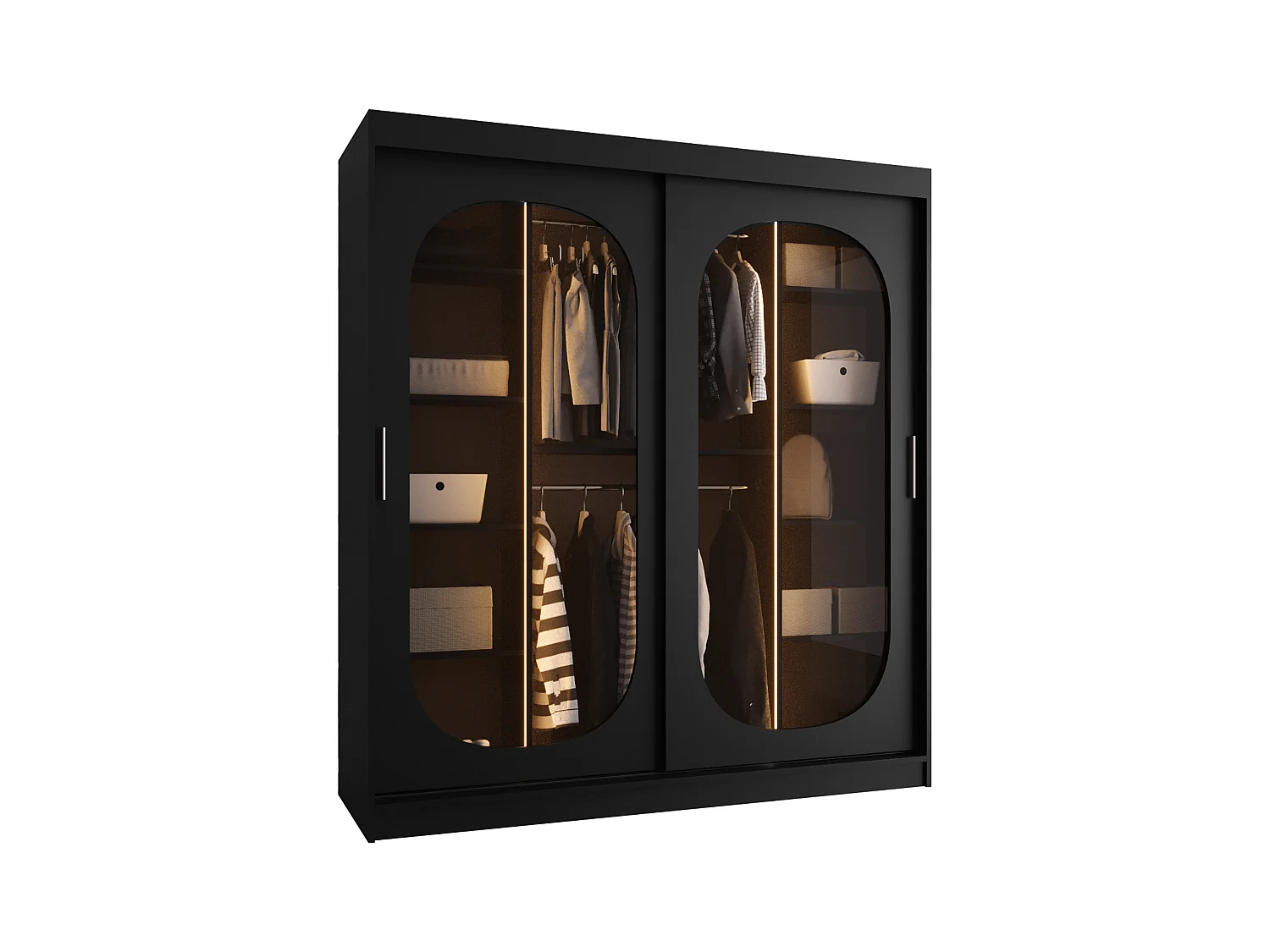 Armoire Hartford 520, Noir, 200x180x62cm, Portes d'armoire: Coulissantes