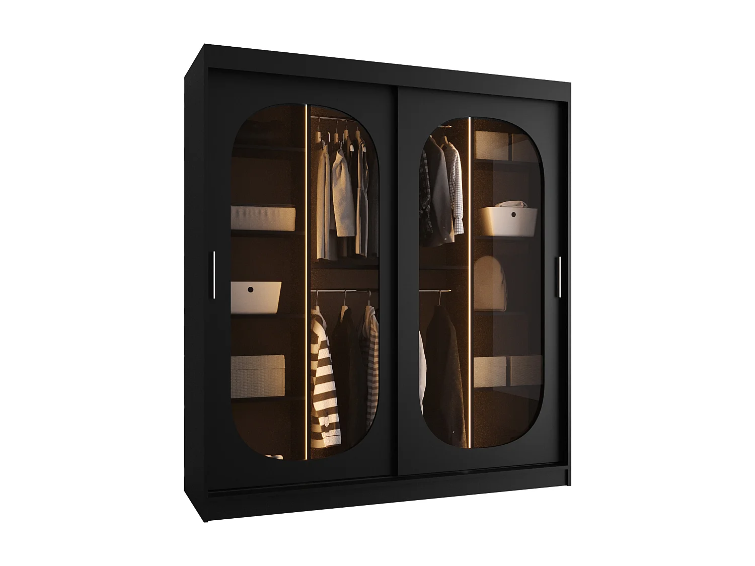 Armario Hartford 520, Negro, 200x180x62cm, Puertas de armario: Correderas