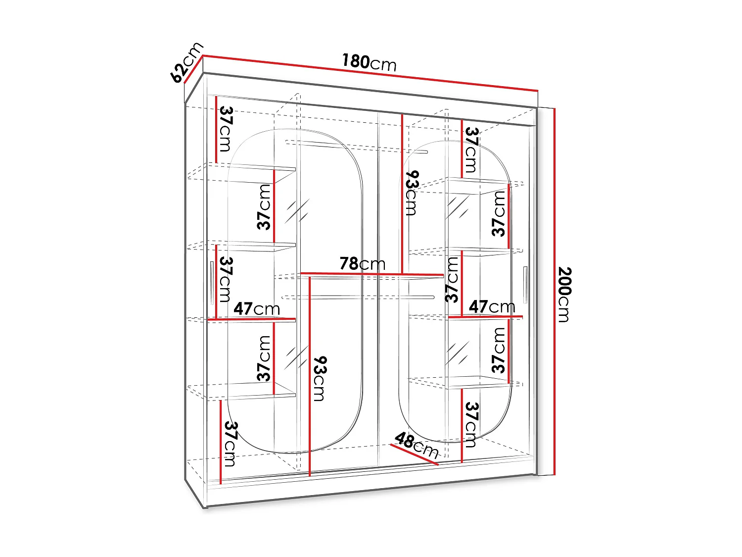 Armario Hartford 520, Negro, 200x180x62cm, Puertas de armario: Correderas