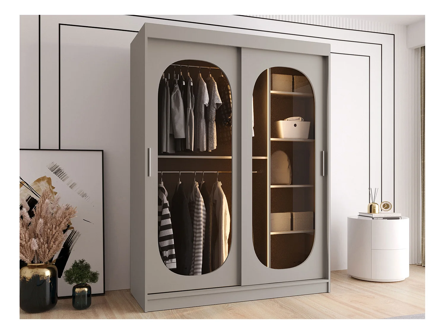 Armoire Hartford 519, Cachemire, 200x150x62cm, Portes d'armoire: Coulissantes