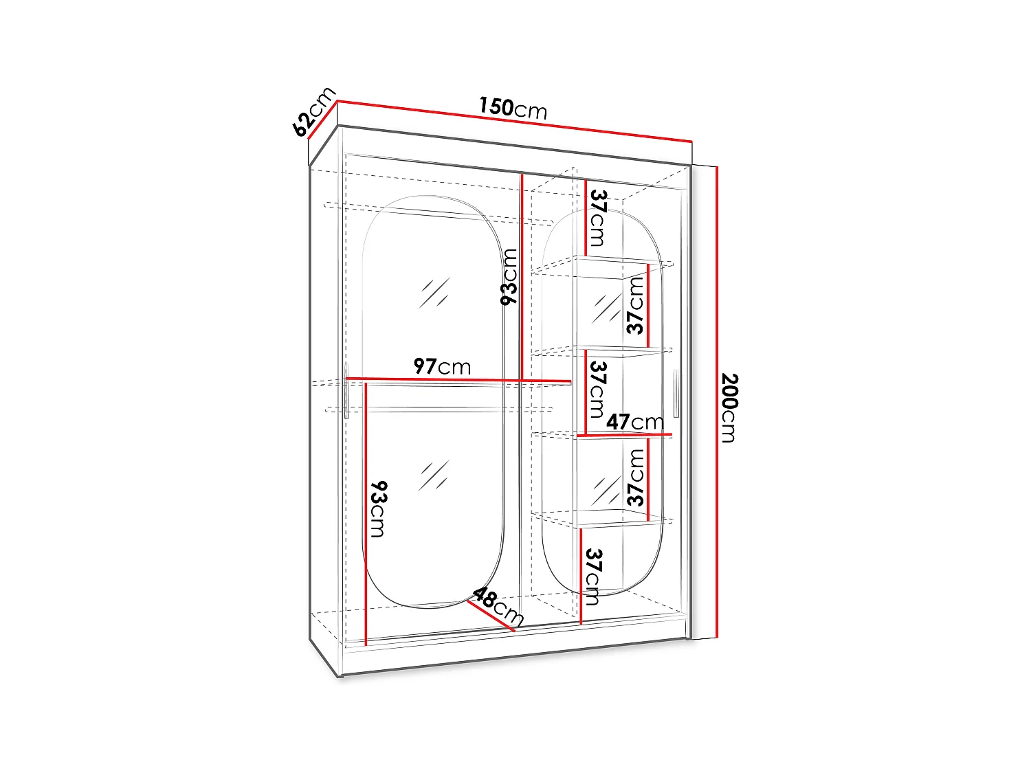 Armoire Hartford 519, Cachemire, 200x150x62cm, Portes d'armoire: Coulissantes