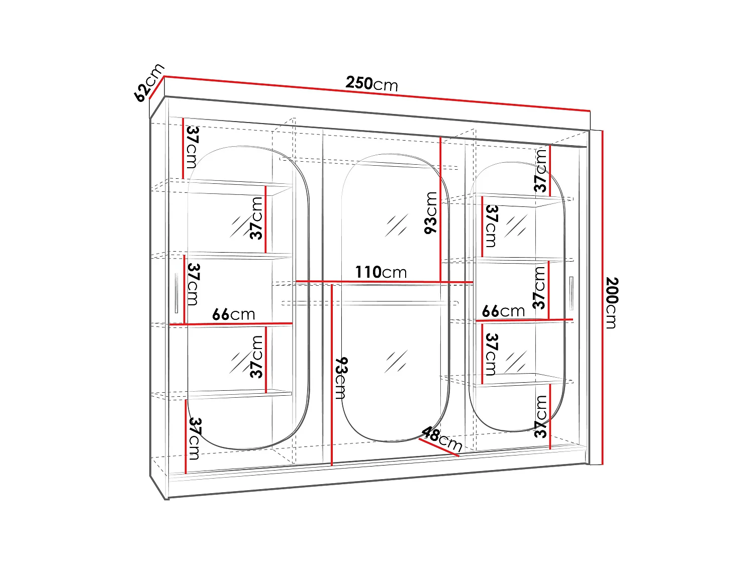 Armario Hartford 522, Negro, 200x250x62cm, Puertas de armario: Correderas