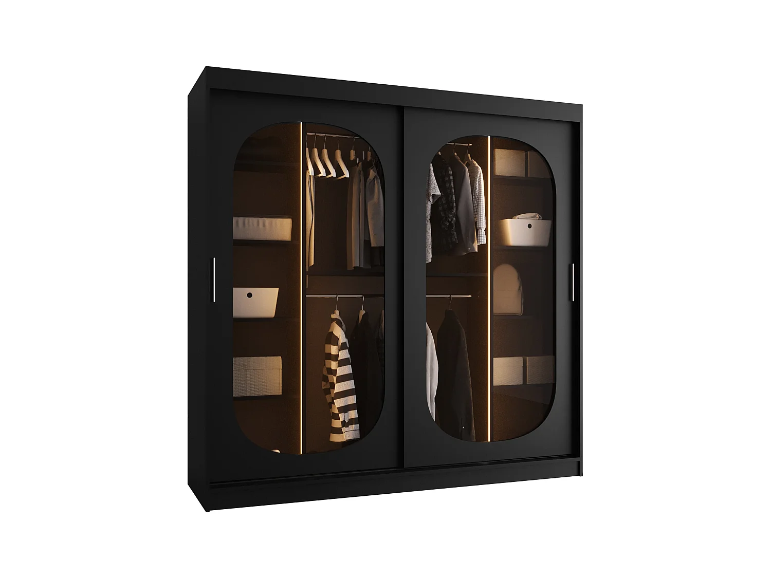Armoire Hartford 521, Noir, 200x200x62cm, Portes d'armoire: Coulissantes