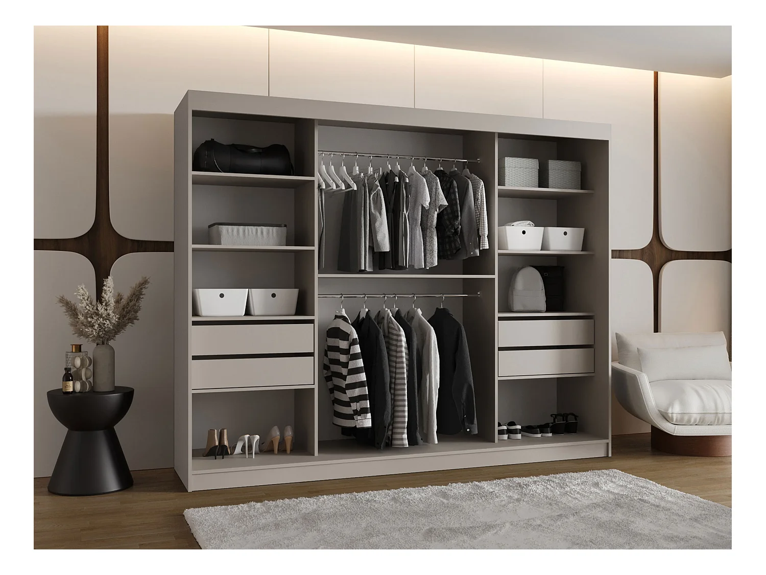 Armario Hartford 522, Negro, 200x250x62cm, Puertas de armario: Correderas