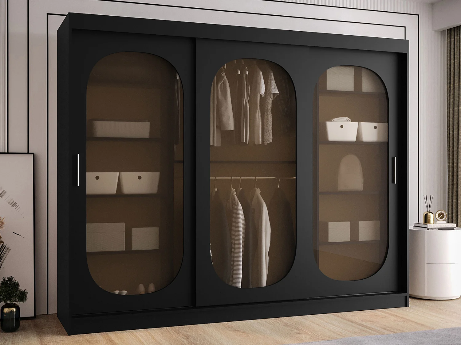 Armario Hartford 522, Negro, 200x250x62cm, Puertas de armario: Correderas