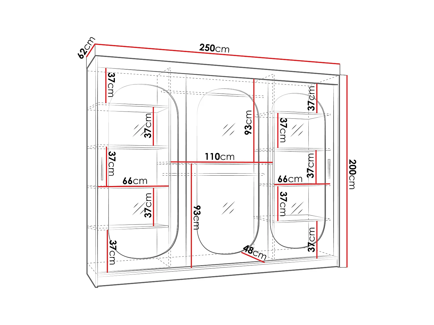 Armoire Hartford 522, Cachemire, 200x250x62cm, Portes d'armoire: Coulissantes