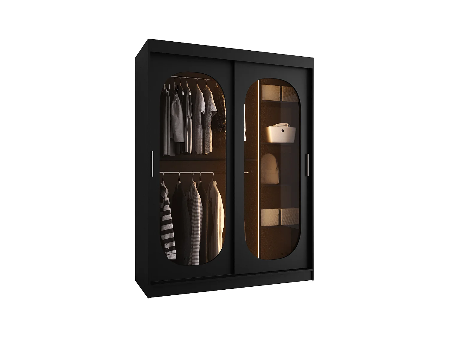 Armoire Hartford 519, Noir, 200x150x62cm, Portes d'armoire: Coulissantes