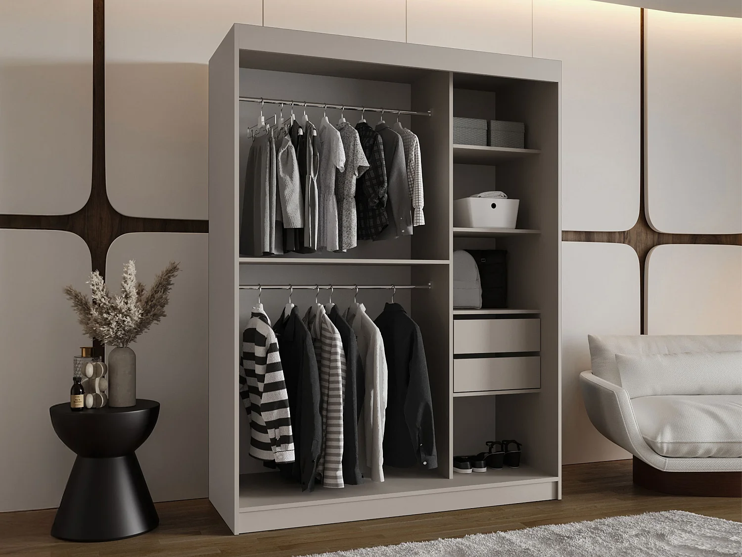 Armario Hartford 519, Negro, 200x150x62cm, Puertas de armario: Correderas