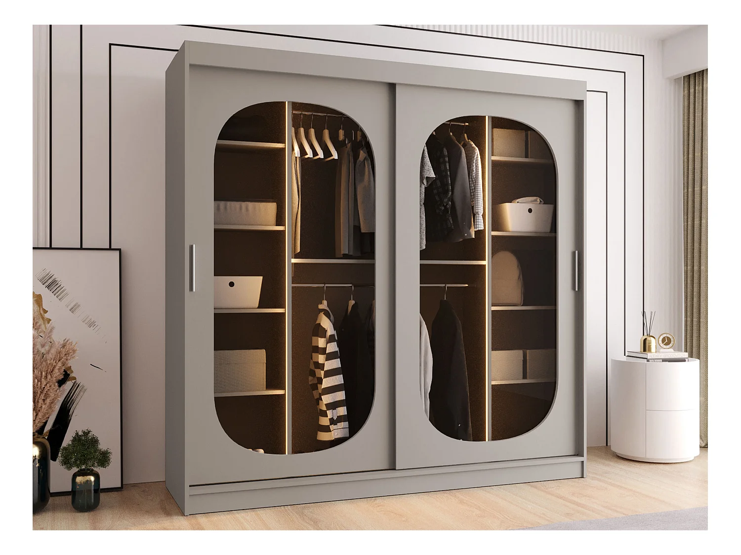 Armoire Hartford 521, Cachemire, 200x200x62cm, Portes d'armoire: Coulissantes