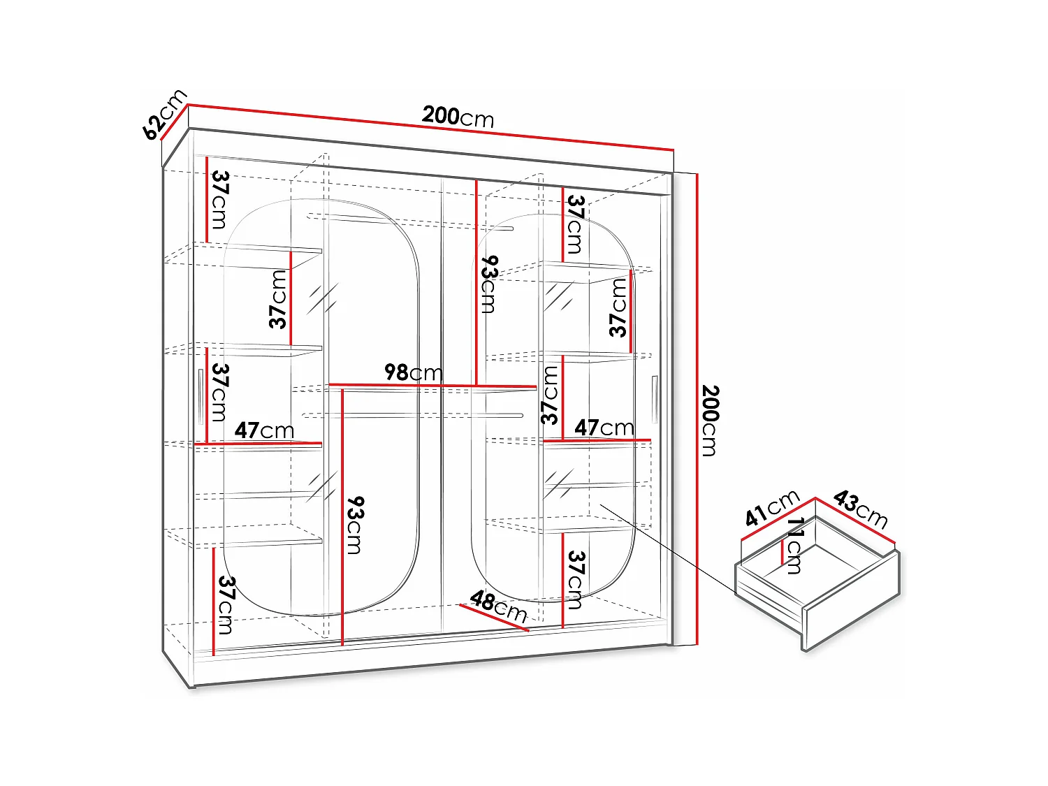 Armoire Hartford 521, Cachemire, 200x200x62cm, Portes d'armoire: Coulissantes